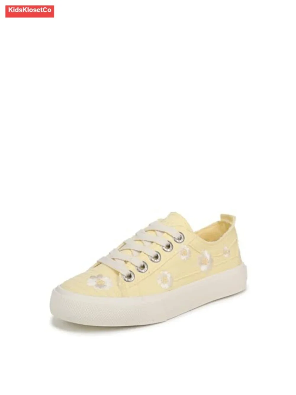 Girls Embroidered Daisy Canvas Low Top Lace Up Sneakers